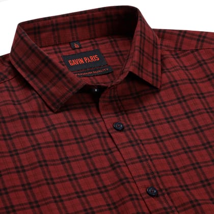 Red and Black Plaid Slim Fit Full Sleeve Shirt (GP164)-M-38 / Full Sleeve