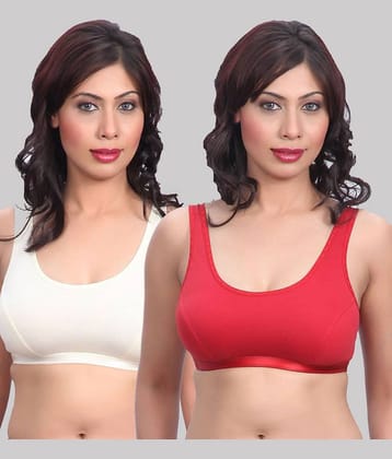 Kiran Enterprises Pack of 2 Cotton Non Padded Women's T-Shirt Bra ( Red ) Sport Bra