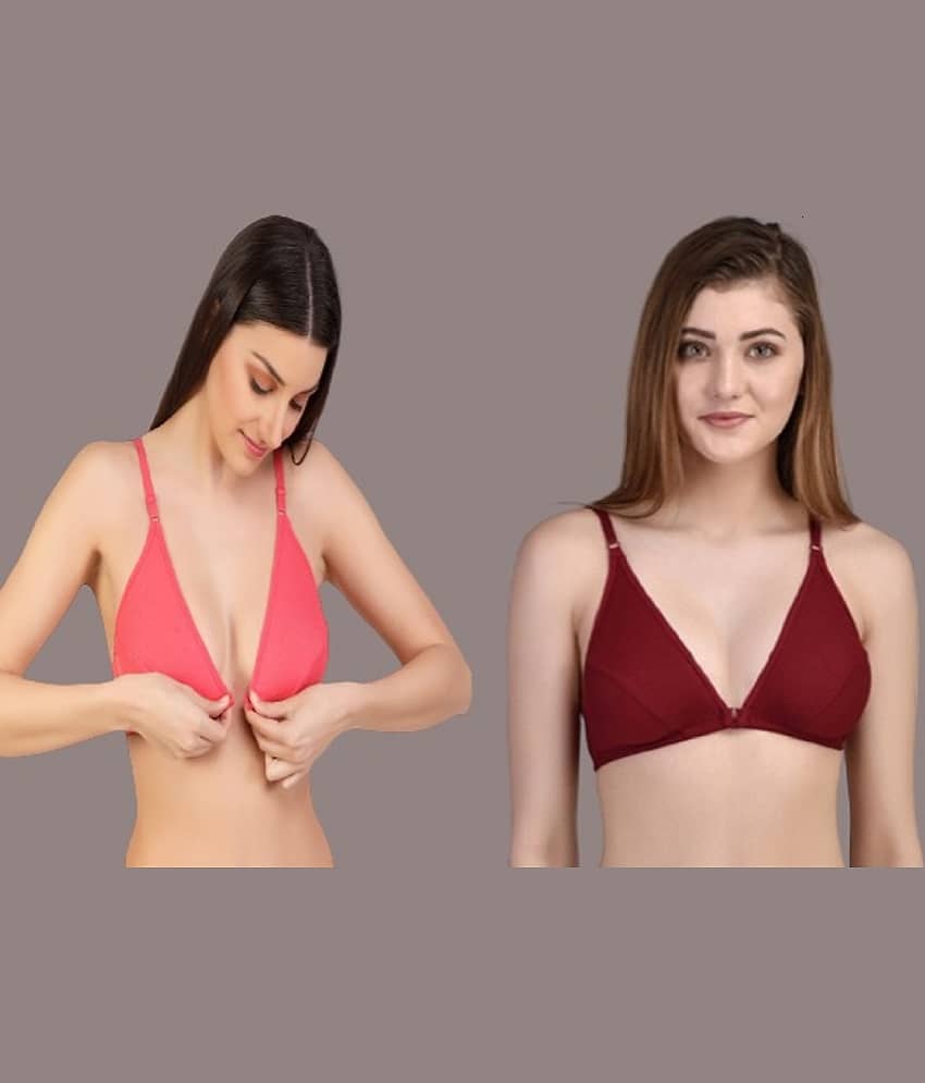 Desiprime Pack of 2 Cotton Non Padded Women's Plunge Bra ( Multicolor )
