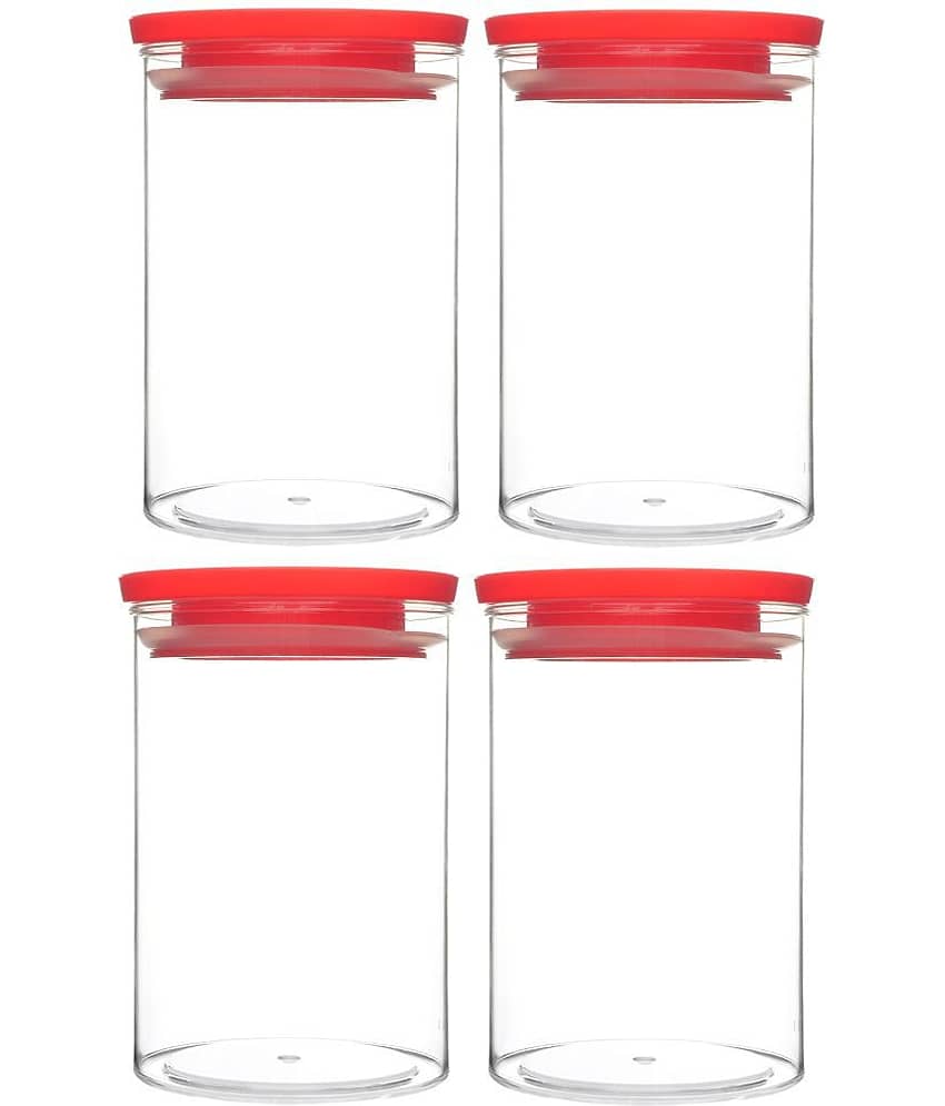 HomePro - Round Container | Airtight | Silicone Cap | Red | Plastic Utility Container | Set of 4 - 900 ml