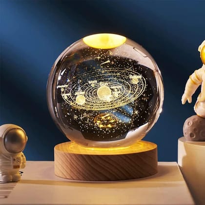 3D Galaxy Crystal Ball Night Lamp with USB Table LED - (Solar System)