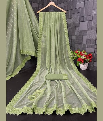 Gullak Lycra Printed Regular Saree With Unstitched Blouse Piece ( Fluorescent Green )