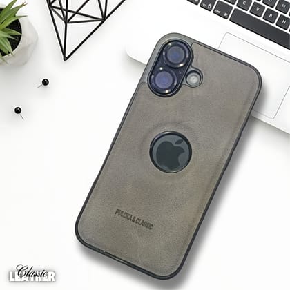 Grey Classic Leather Case for Apple Iphone 16