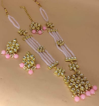 ZEVAR I Kundan Studded & Pearl Beaded Long Necklace Set