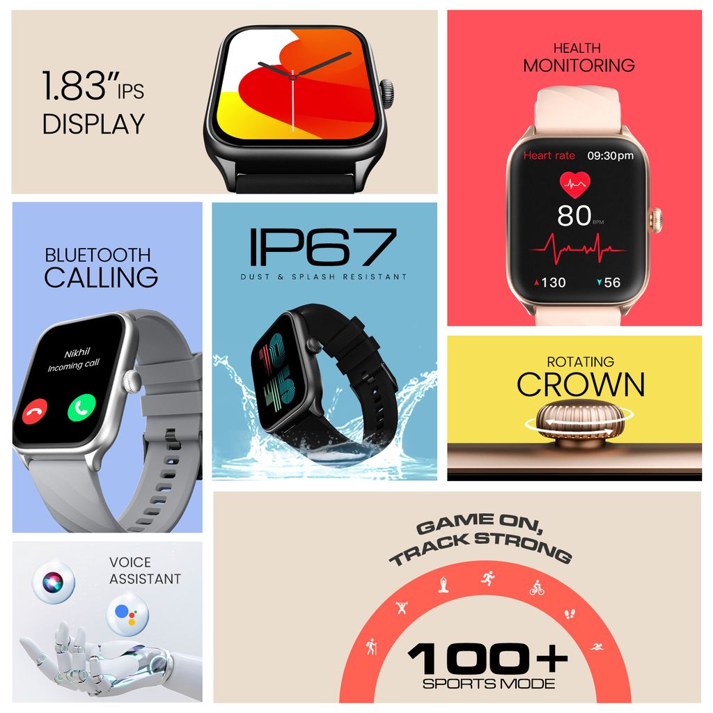 CELLECOR M1 Stew 1.83 IPS Display Smart Watch, Bluetooth Calling, Unlimited Watch Faces, 100+ Sports Modes, Health Suite, Voice Assistance (Gold-Pink)