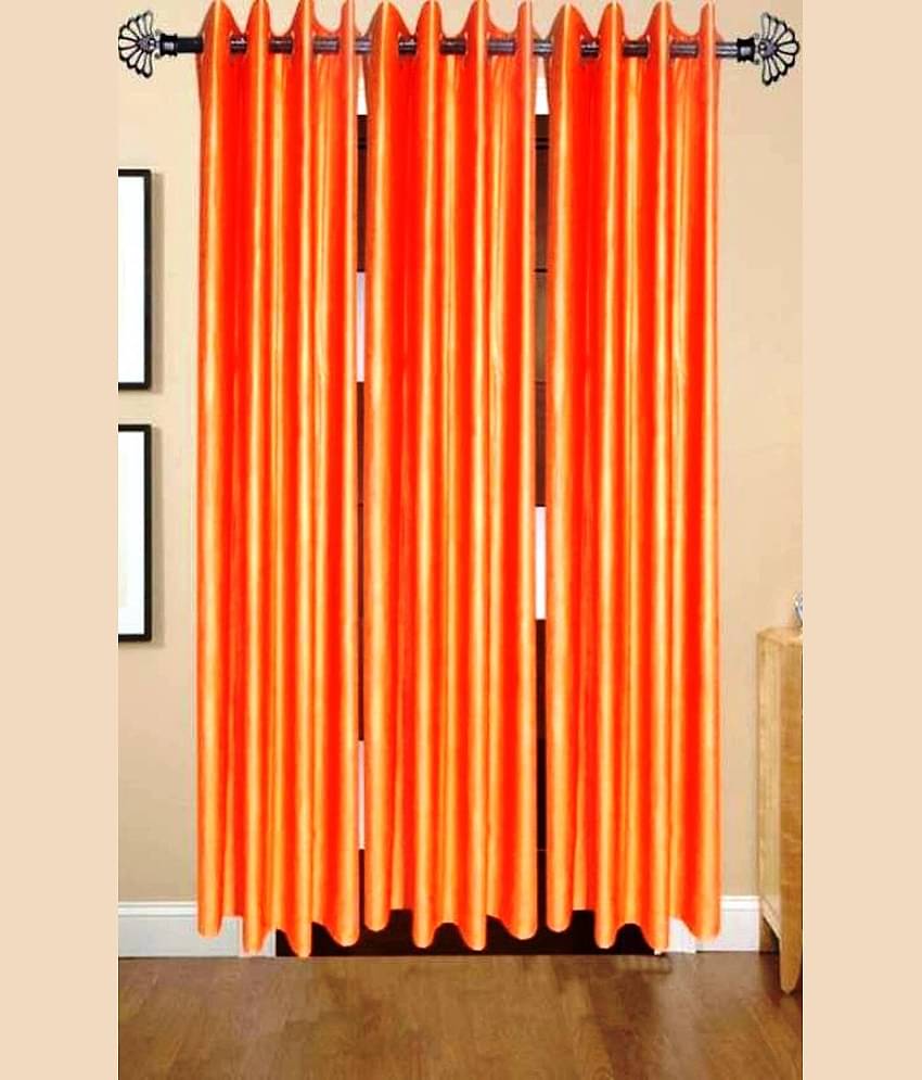 N2C Home Solid Semi-Transparent Eyelet Curtain 9 ft ( Pack of 3 ) - Orange