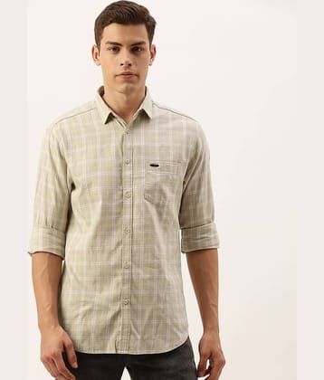 The Indian Garage Co Men Beige & White Slim Fit Checked Casual Shirt