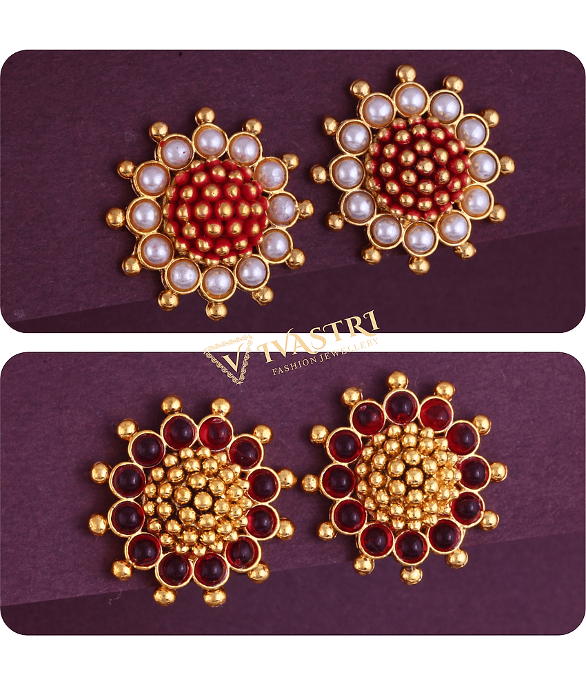 VIVASTRI Golden Stud Earrings ( Pack of 2 )