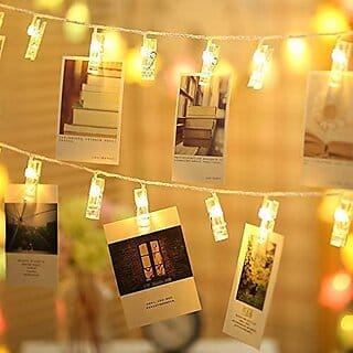 20 Photo Clip LED String Lights - Warm White Copper String, Battery Powered, Home & Restaurant Decoration