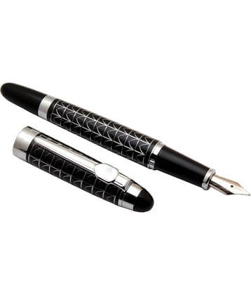 Srpc Jinhao 195 Silver Design On Black Metal Body Fountain Pen With Fine Nib