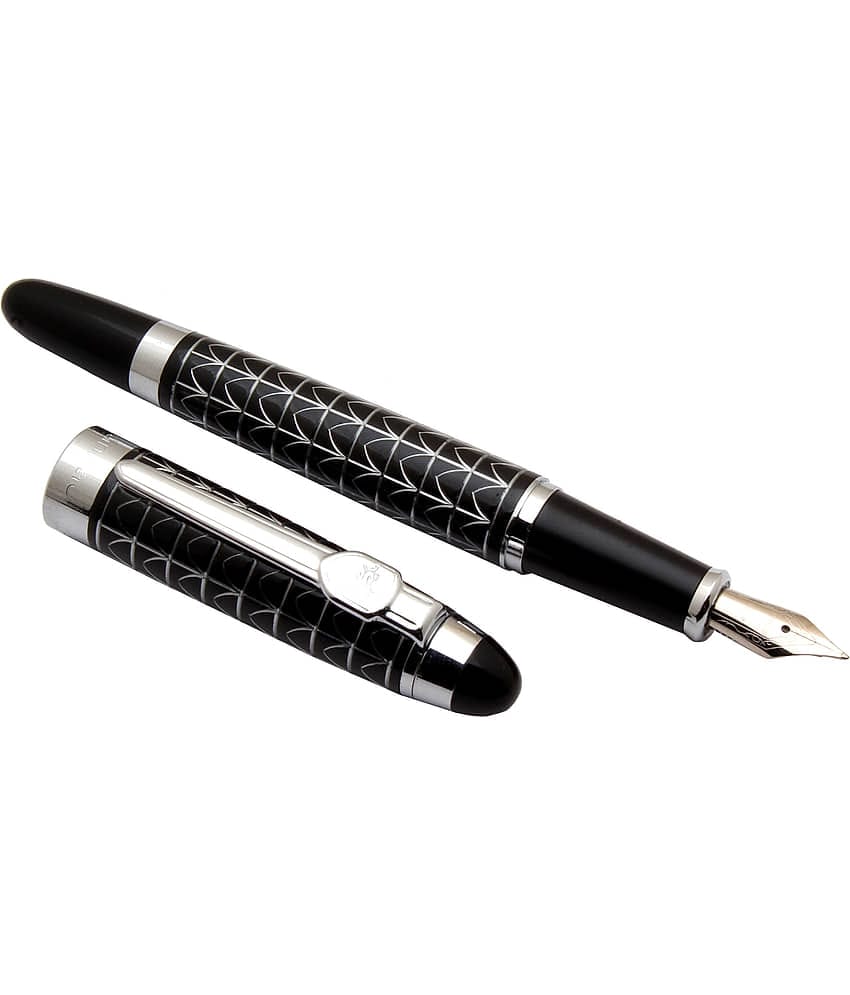 Srpc Jinhao 195 Silver Design On Black Metal Body Fountain Pen With Fine Nib