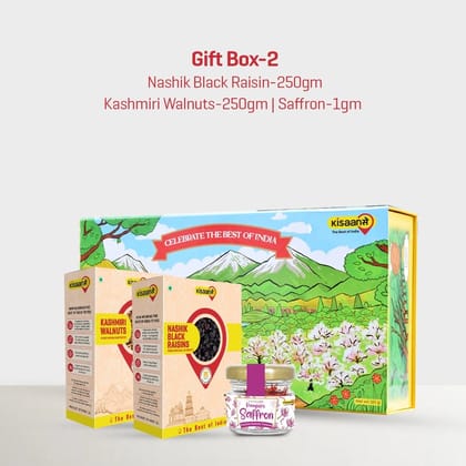KisaanSay Gift Box 2 -Black Raisins 250g - Walnuts 250g - Saffron 1g