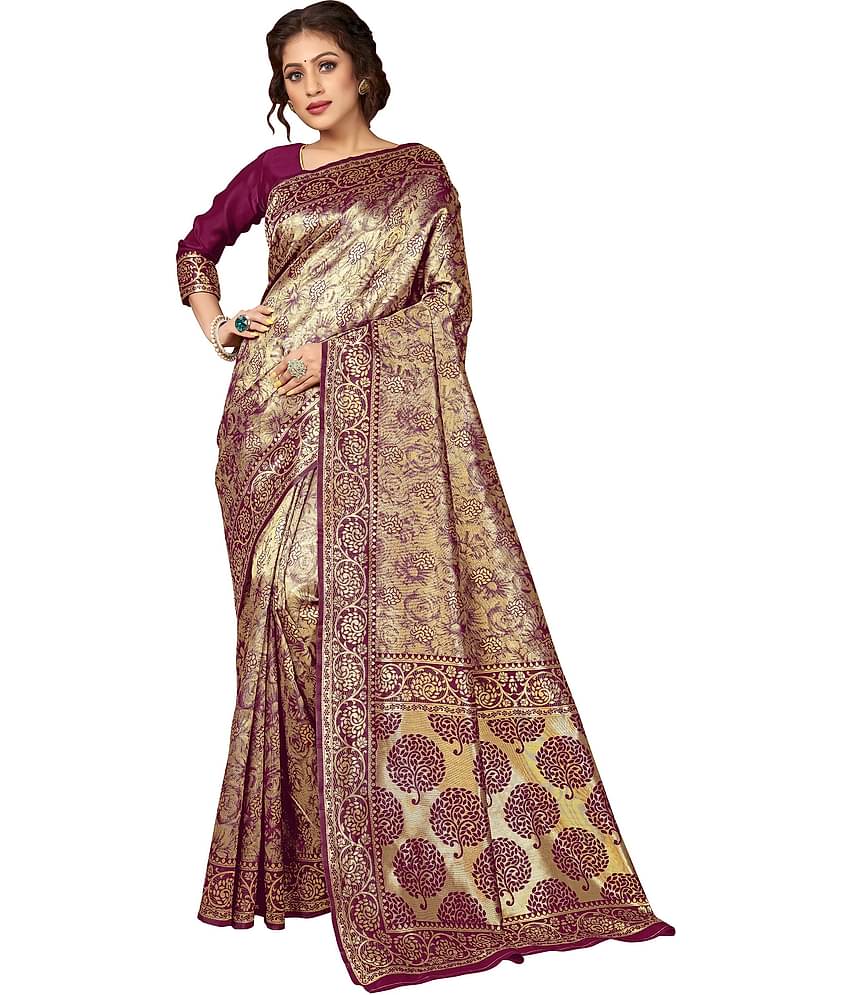 Sariya Jacquard Woven Saree With Unstitched Blouse Piece ( Wine )