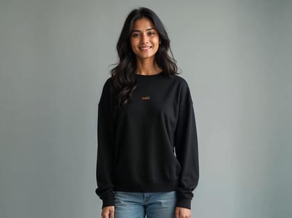 Taarak Mehta Ka Ooltah Chashmah| Black Printed Crew Neck Sweatshirt Cotton 350 GSM  (EKDUM KHAASAM KHAAS)