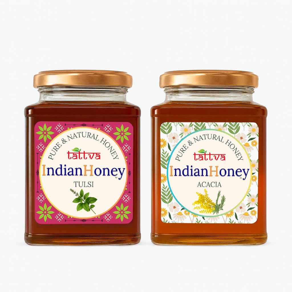 IndianHoney Rajasthan Acacia & Tulsi Honey Combo (Pack of 2) | Pure & Natural | 1kg (500g Each) | Unprocessed & Unfiltered Natural Sweetener