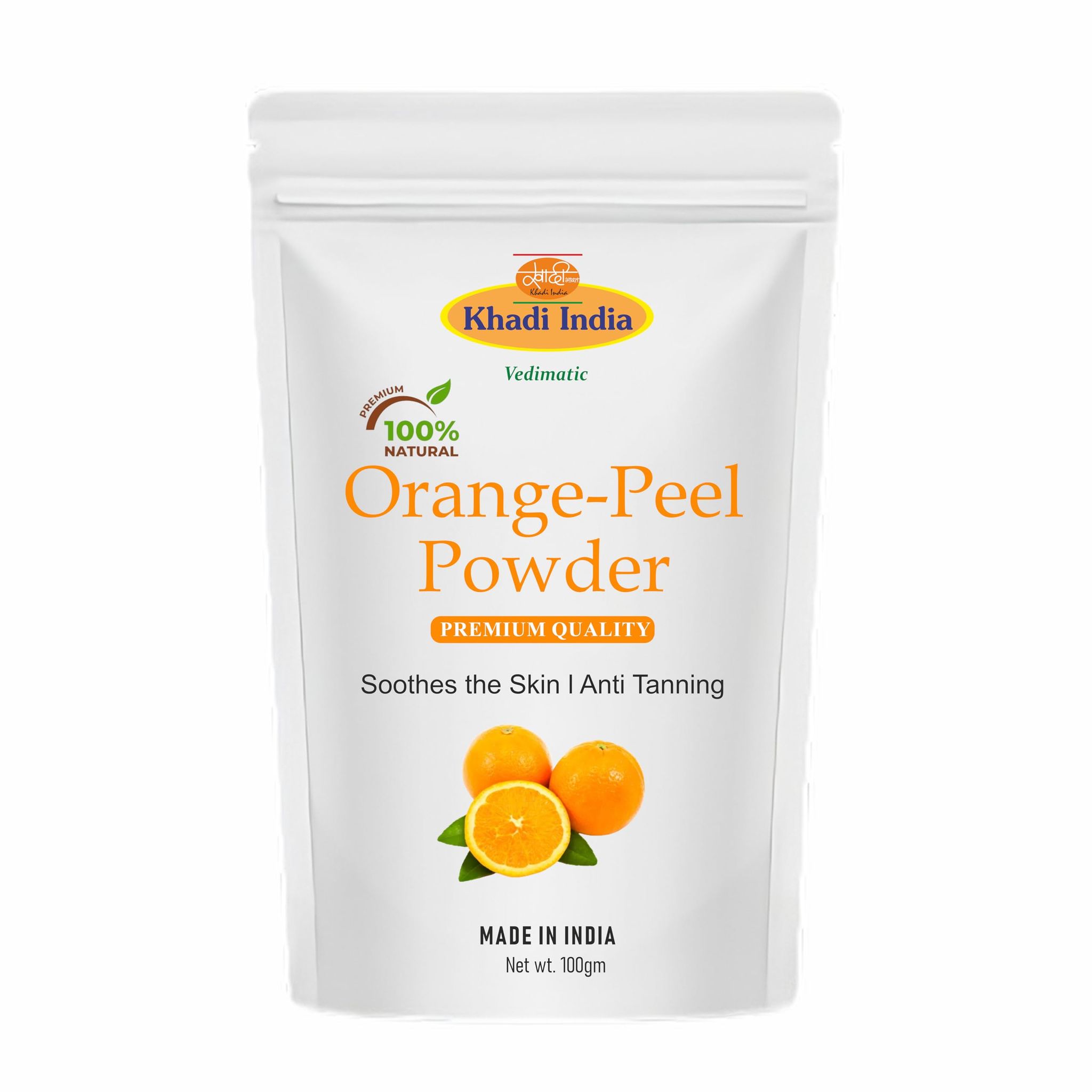 Khadi 100% Pure & Natural Vitamin C - Orange Peel Powder Face Pack | Citrus Aurantium, Oil Control, Glowing Skin, Scars Removal, (Zipper Pouch), Fresh (100gm., ORANGE PEEL) Khadi 100% Pure & Natural Vitamin C - Orange Peel Powder Face Pack | Citrus Auran