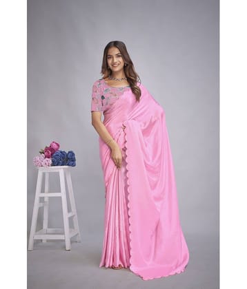 Apnisha Chiffon Embellished Saree With Unstitched Blouse Piece ( Pink )