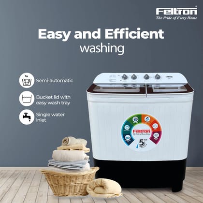 Feltron 8 Kg Semi Automatic Top Load Washing Machine White, Black Transparent Glass Lid