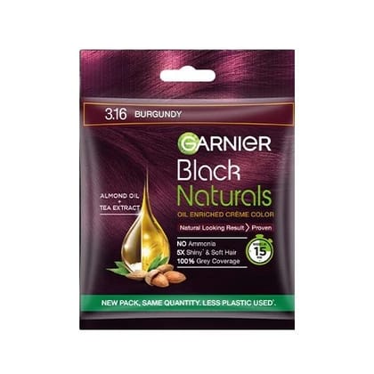 Garnier, Hair Colouring Crme, 100% Grey Coverage, Softening and Increased Shine, Black Naturals, 3.16 Natural Burgundy, 20g + 20ml