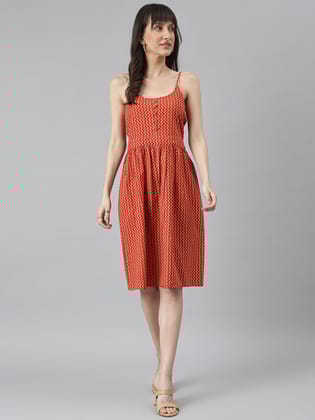 Red Chevron Print Pocket Dress-XL