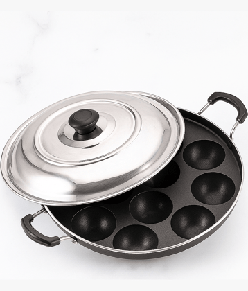 Visaxmi Non-Stick Stainless Steel Appam Patra Induction Bottom with Steel Lid 30 cm Diameter 0.5 Ltr