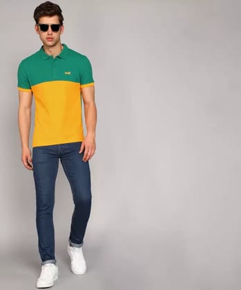 Men's Polo Neck Pure Cotton Green-Yellow T-Shirt - Classic & Comfortable-40