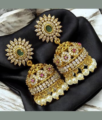 KC JEWELS Golden Jhumki Earrings ( Pack of 1 )