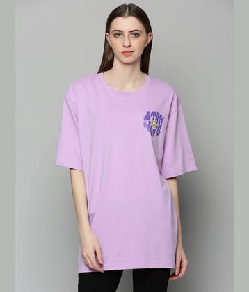 JUNEBERRY Women Cotton Printed Oversized Fit Round Neck T-Shirt ( Purple )
