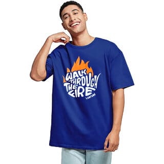 Leotude Men Blue Printed Cotton Blend T-Shirt