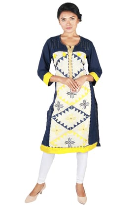 Women's Cotton Round Neck, Straight Cut, Long Kurta