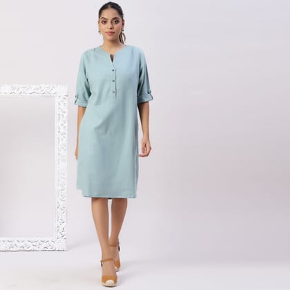 Cotton linen panel dress-M