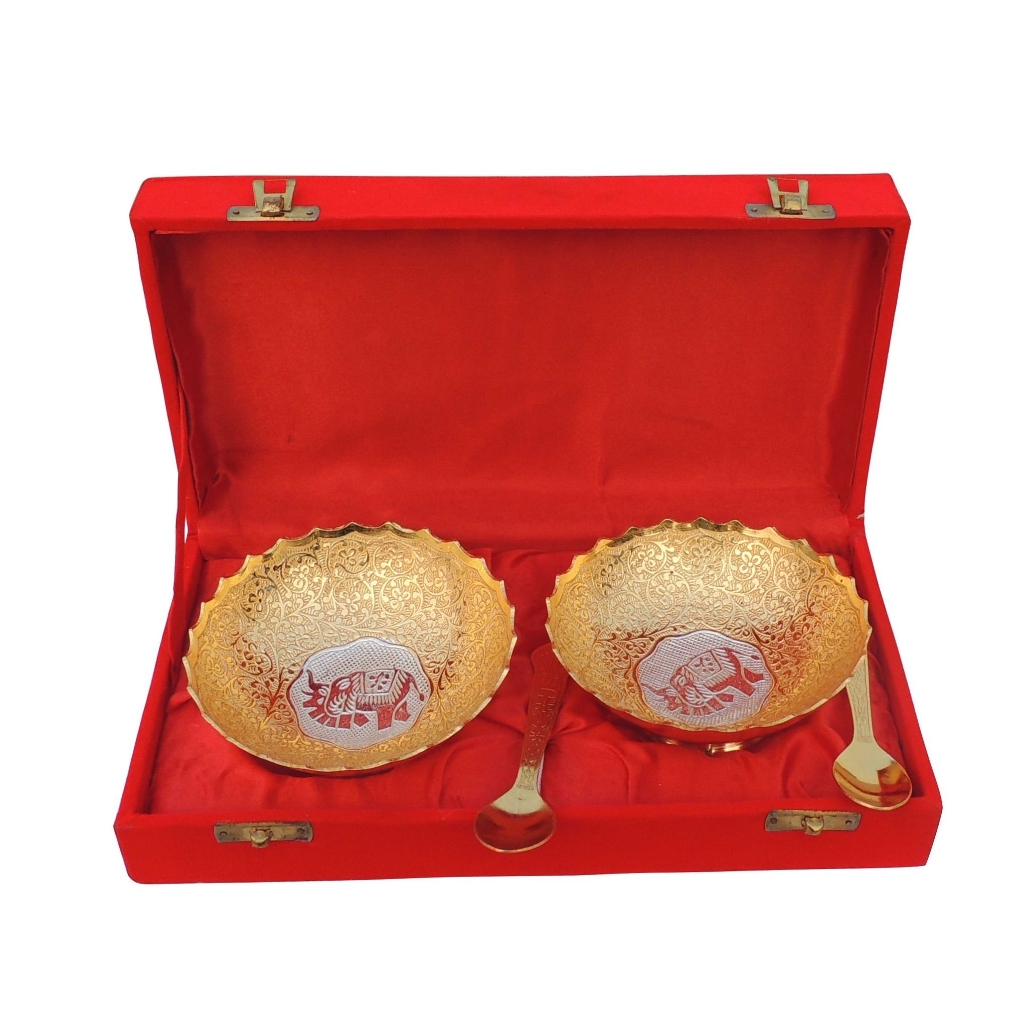 Decorative Brass 2 Bowl Set With Velvet Box (BMAS148)