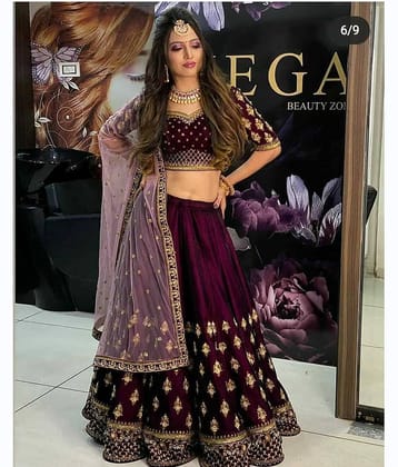 kedar fab Purple Velvet Circular Semi Stitched Lehenga Single