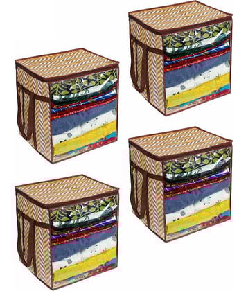PrettyKrafts XL Saree Cover/sari organizer with handles and transparent front (15 * 12 * 15 In),(Pack of 4)