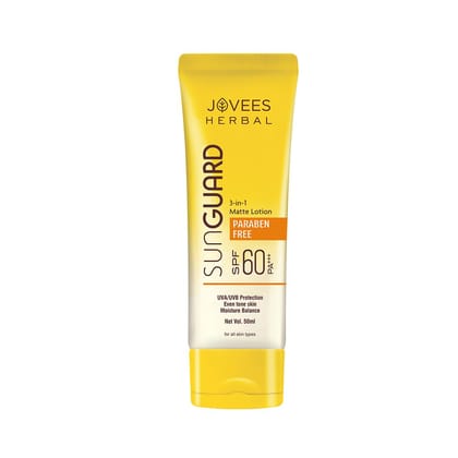 Jovees Herbal Sun Guard Sunscreen Lotion SPF 60 Pa+++ Broad Spectrum For All Skin | 3 In 1 Matte Lotion UVA/UVB Protection, Moisture Balance, Even Tone Skin | Sunscreen For Men/Women 50Ml Jovees Herbal Sun Guard Sunscreen Lotion SPF 60 Pa+++ Broad Spectr