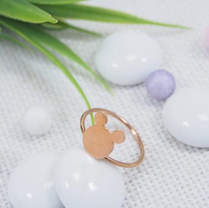 Stainless Steel Rosegold Plated Mickey Head Finger Ring- FR