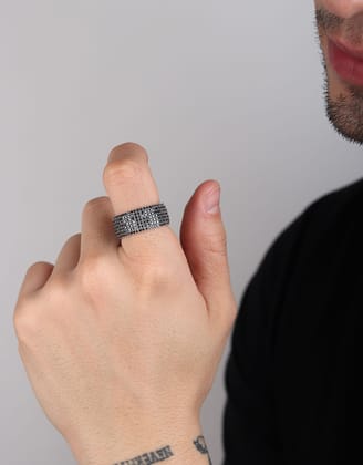Snowy Row Iced Out Ring (Black Onyx)-10-11 / Black Onyx