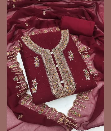 Rangtulika Ethnics Unstitched Georgette Embroidered Dress Material - Maroon ( Pack of 1 )