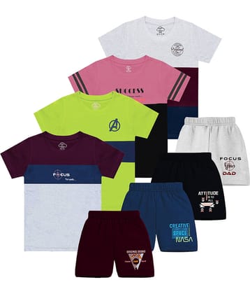 MIST N FOGG Pack of 4 Boys Cotton T-Shirt & Shorts Set ( Maroon )