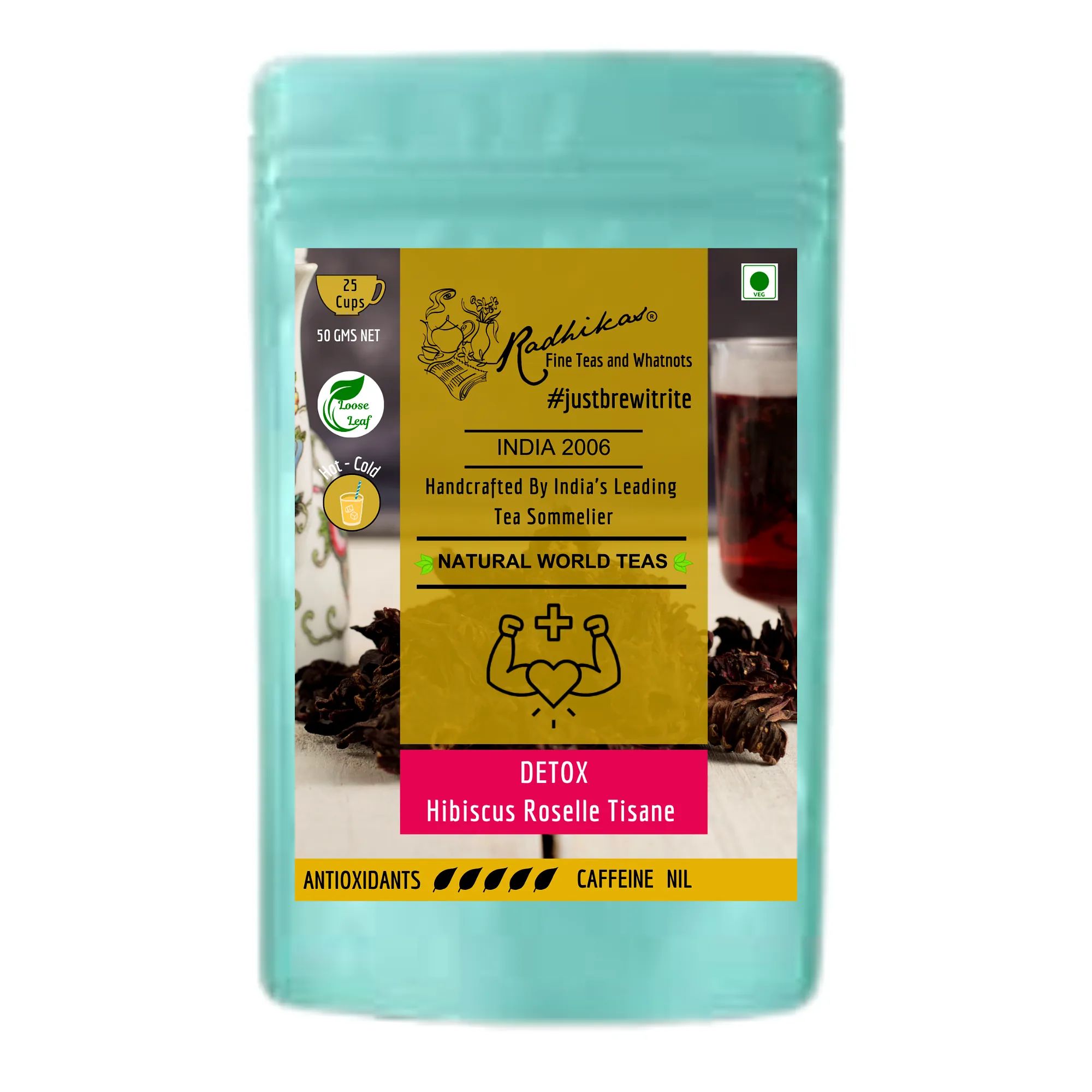 DETOX Hibiscus Roselle Tisane - A Fruity Infusion for Daily Wellness (50 gm - Makes 25 Cups of Tea) by M/S RADHIKAS FINE TEAS AND WHATNOTS