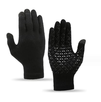 Anti-Slip Silicone Gel Thermal Soft Knit Lining Gloves-Black