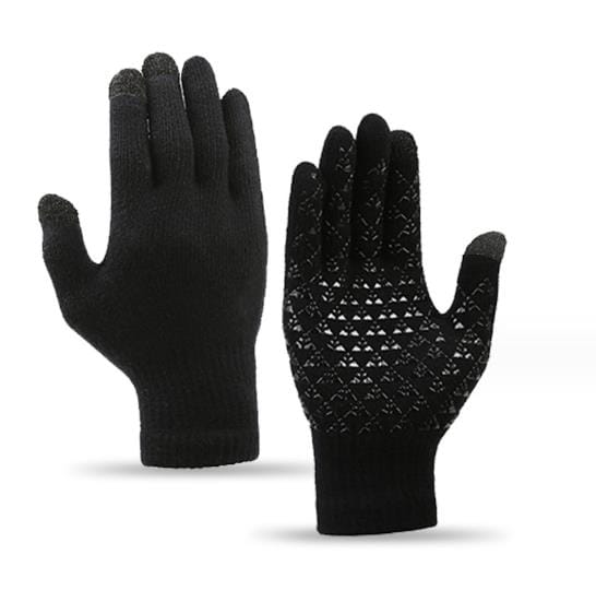 Anti-Slip Silicone Gel Thermal Soft Knit Lining Gloves-Black