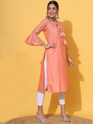 Peach Gotta Chanderi Kurta-S / Peach