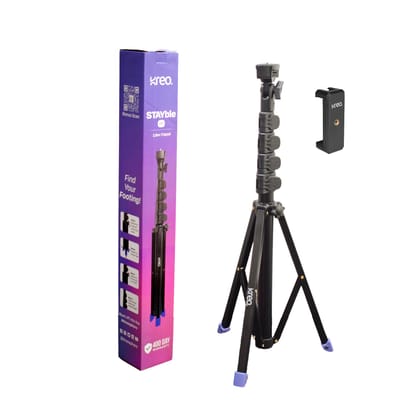 Kreo Stayble Tripod Stand with Mobile Phone Holder for Mobile Phone, Ring Lights & Camera Light, Camera Stand Tripod for Video Recording & Video Shooting, Black, 1.6m Black