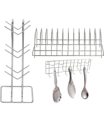 JISUN - Silver Stainless Steel Dish Racks ( Pack of 3 )