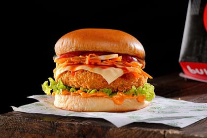Korean Honey Sriracha Aloo Tikki Burger