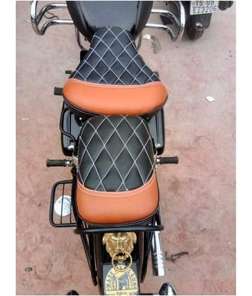 PURE BIKING Seat Cover Fancy Check Tan & Black For Royal Enfield Classic , Classic Chrome , Classic Desert
