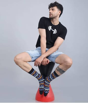Dollar - Cotton Men's Striped Black Full Length Socks ( Pack of 3 )
