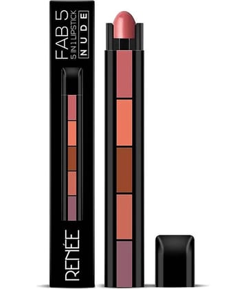 RENEE Fab 5 Nude 5-in-, 1 Lipstick, Long-Lasting, Compact & Travel-Friendly,7.5g