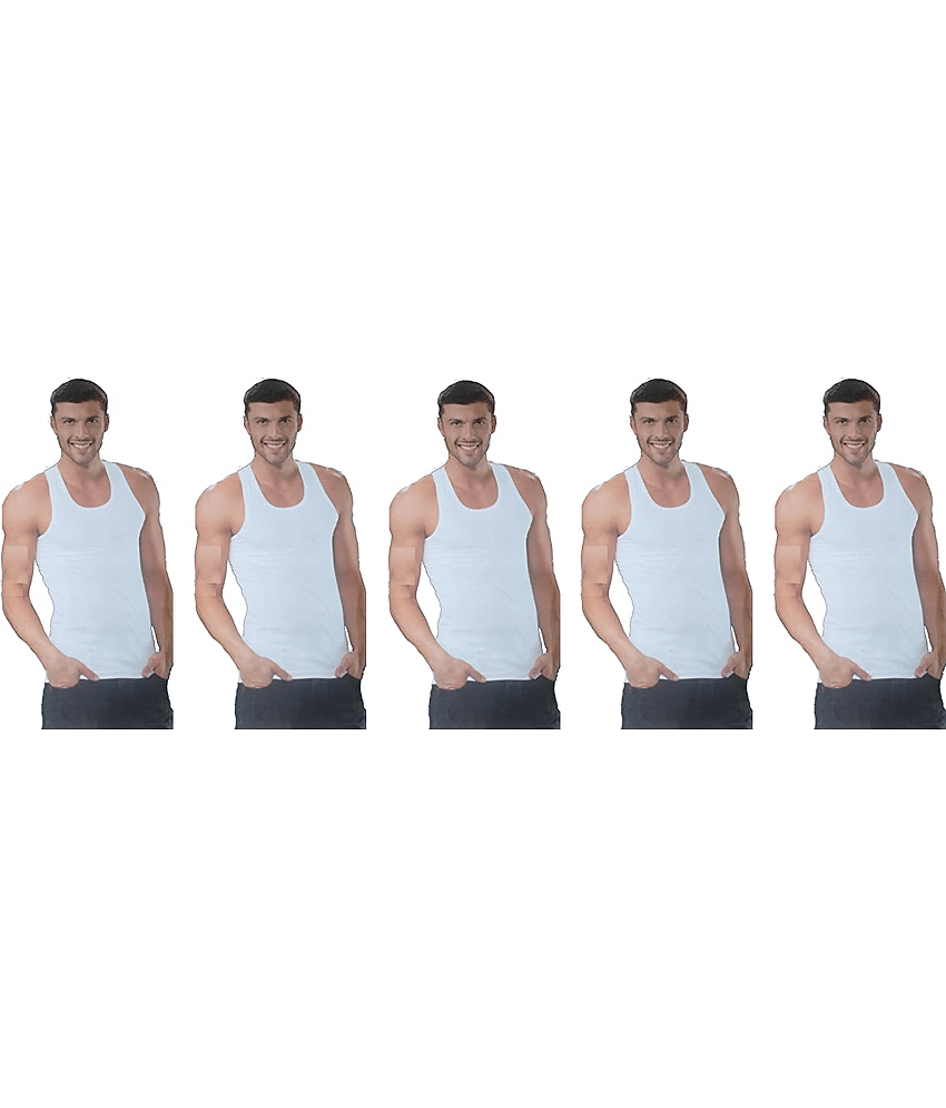 D1 DIFFERENT ONE Pack of 5 Cotton Basic Vest For Men ( White )